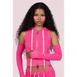 Body By Raven Pink Body Knitwear Sleeveless Zip Hoodie